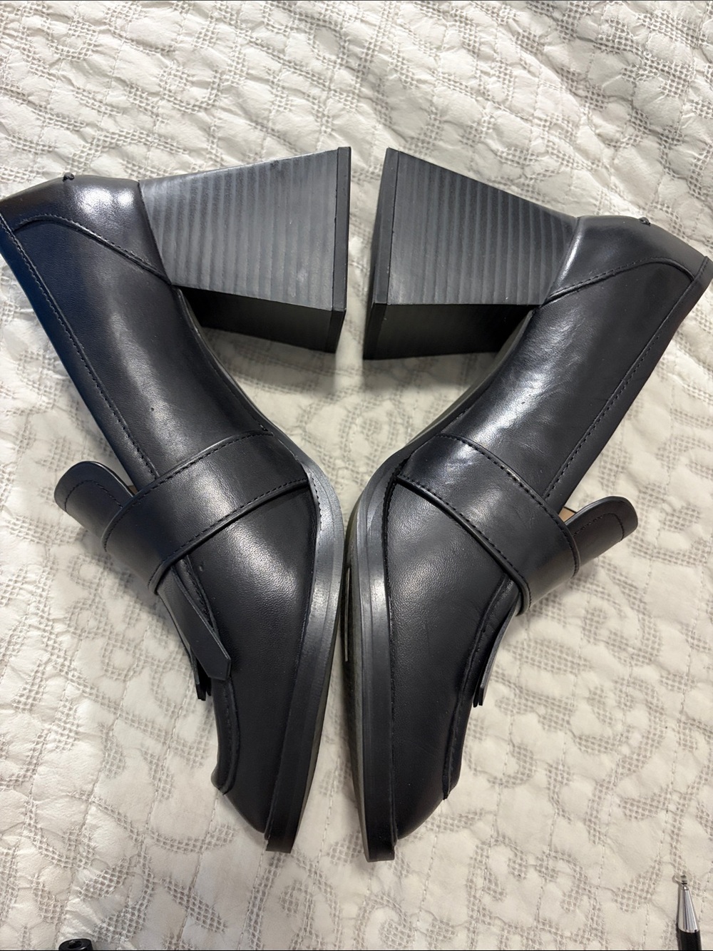 NWOT Sam Edelman Quinly Black Leather Kiltie Fringe Block Heel Loafers - 8.5 - Picture 5 of 10
